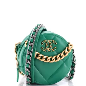 19 Round Clutch with Chain Quilted Leather