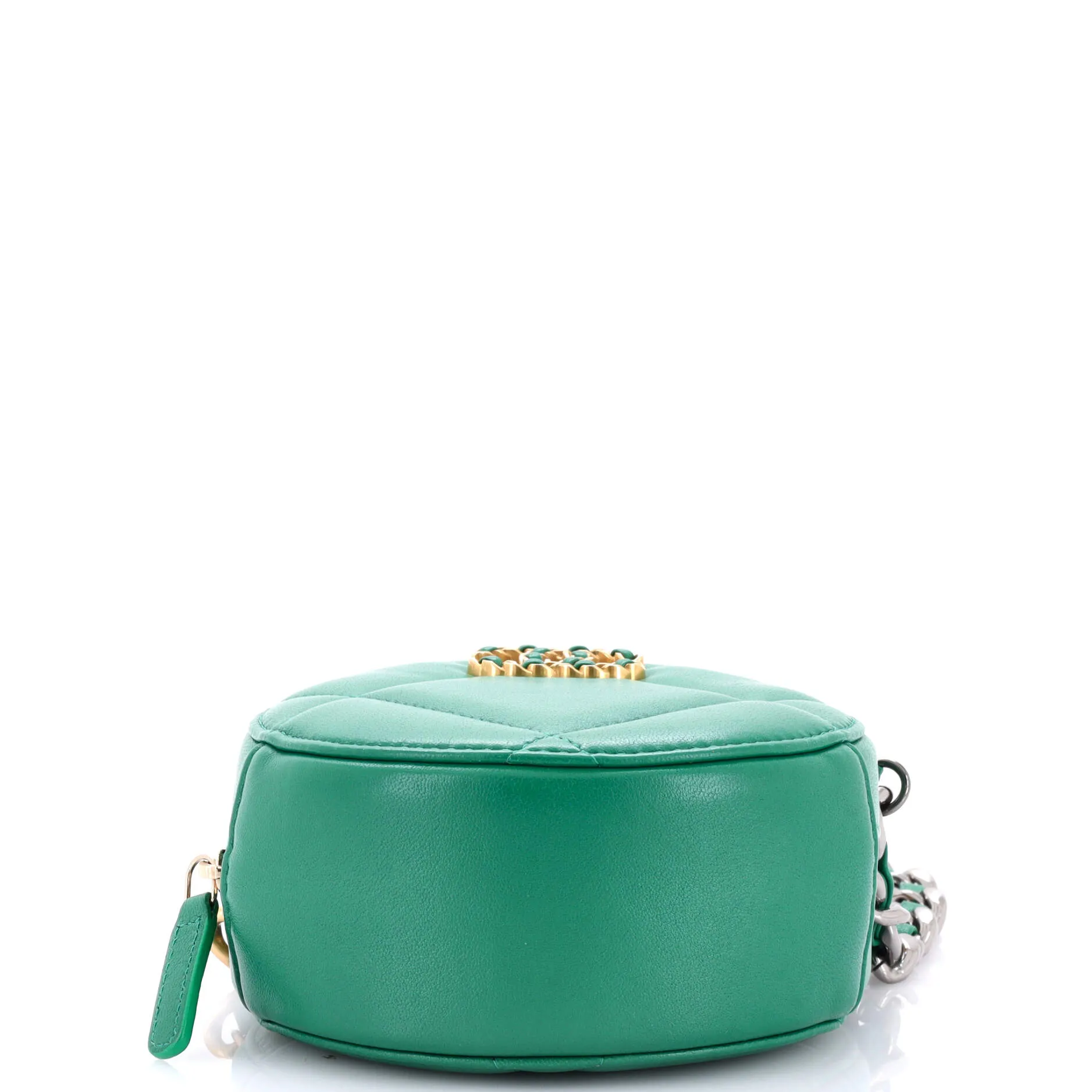 19 Round Clutch with Chain Quilted Leather