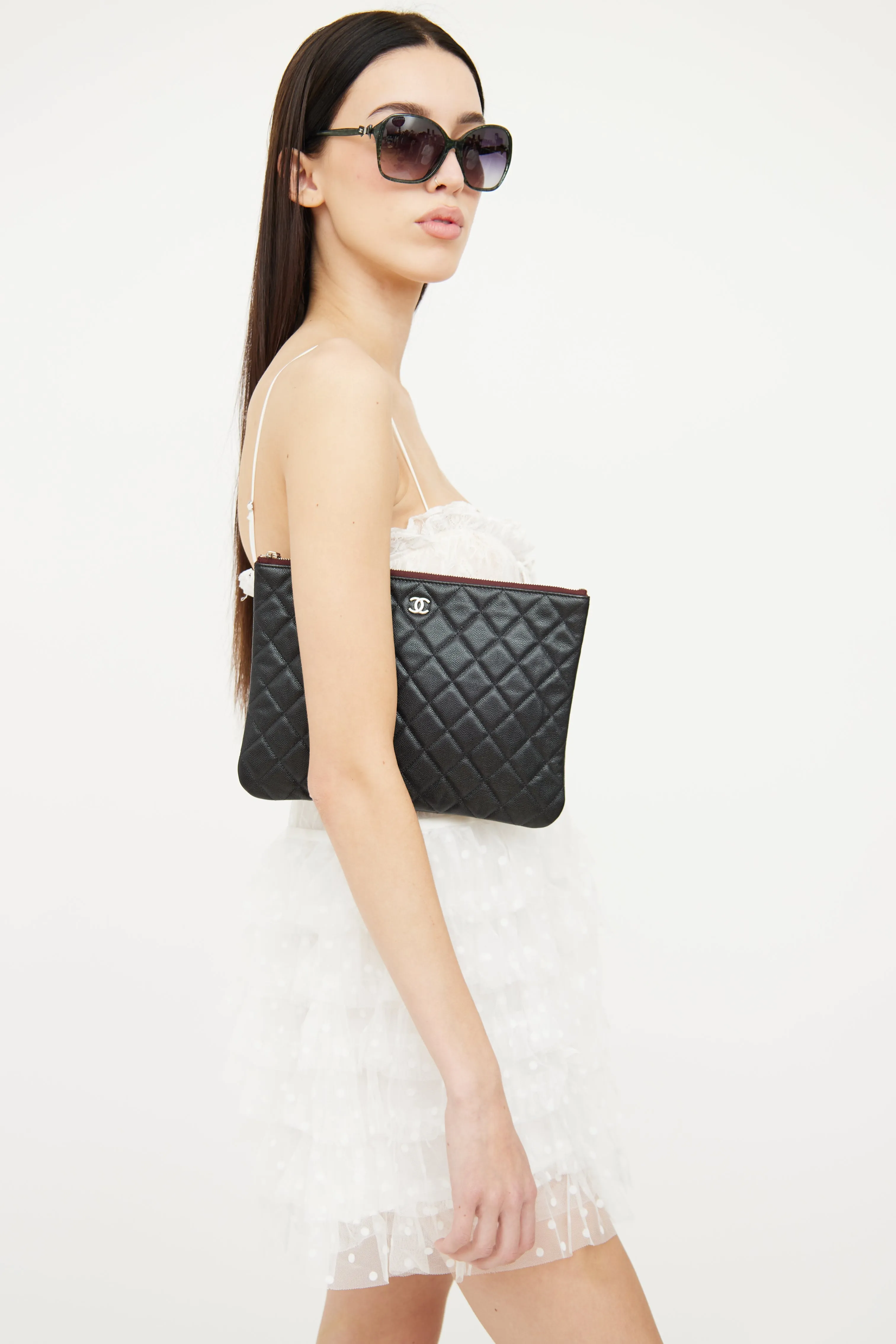 2022 Black Quilted Caviar Medium O Case Pouch