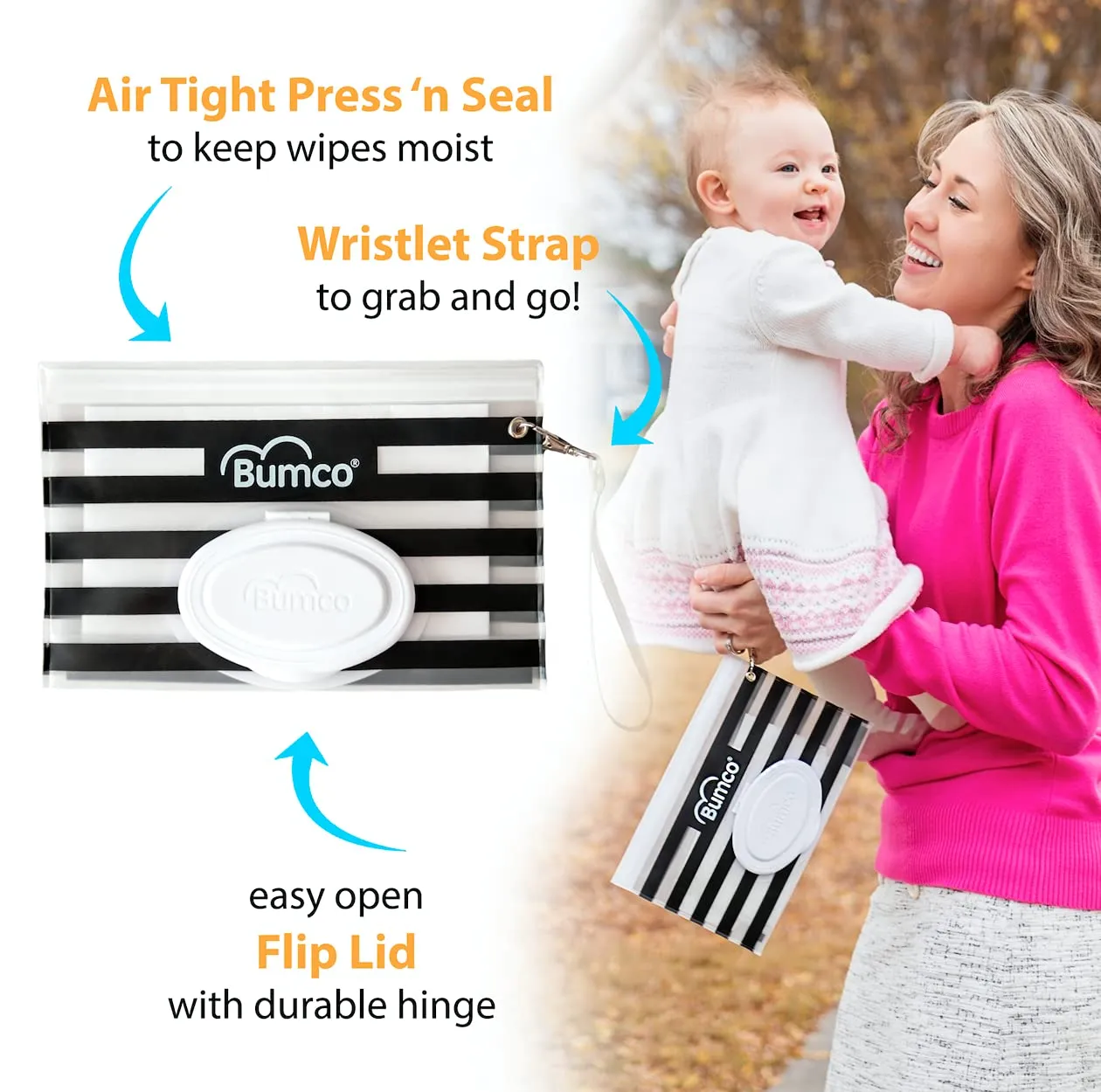 Bumco Airtight Wipes Dispenser (Pink Stripe)