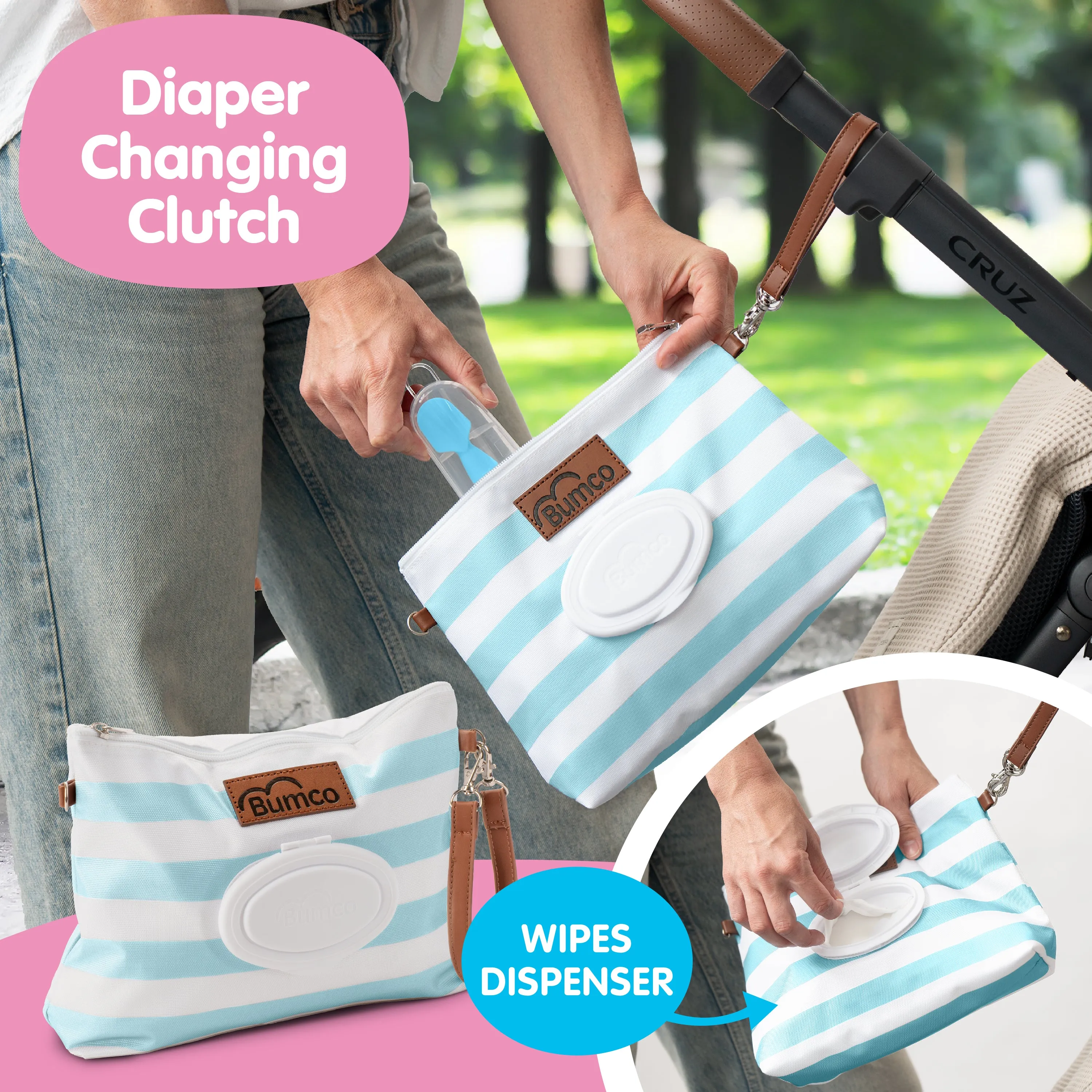 Bumco Diaper Clutch & Mini Baby Bum Brush Bundle (Blue/Gray)
