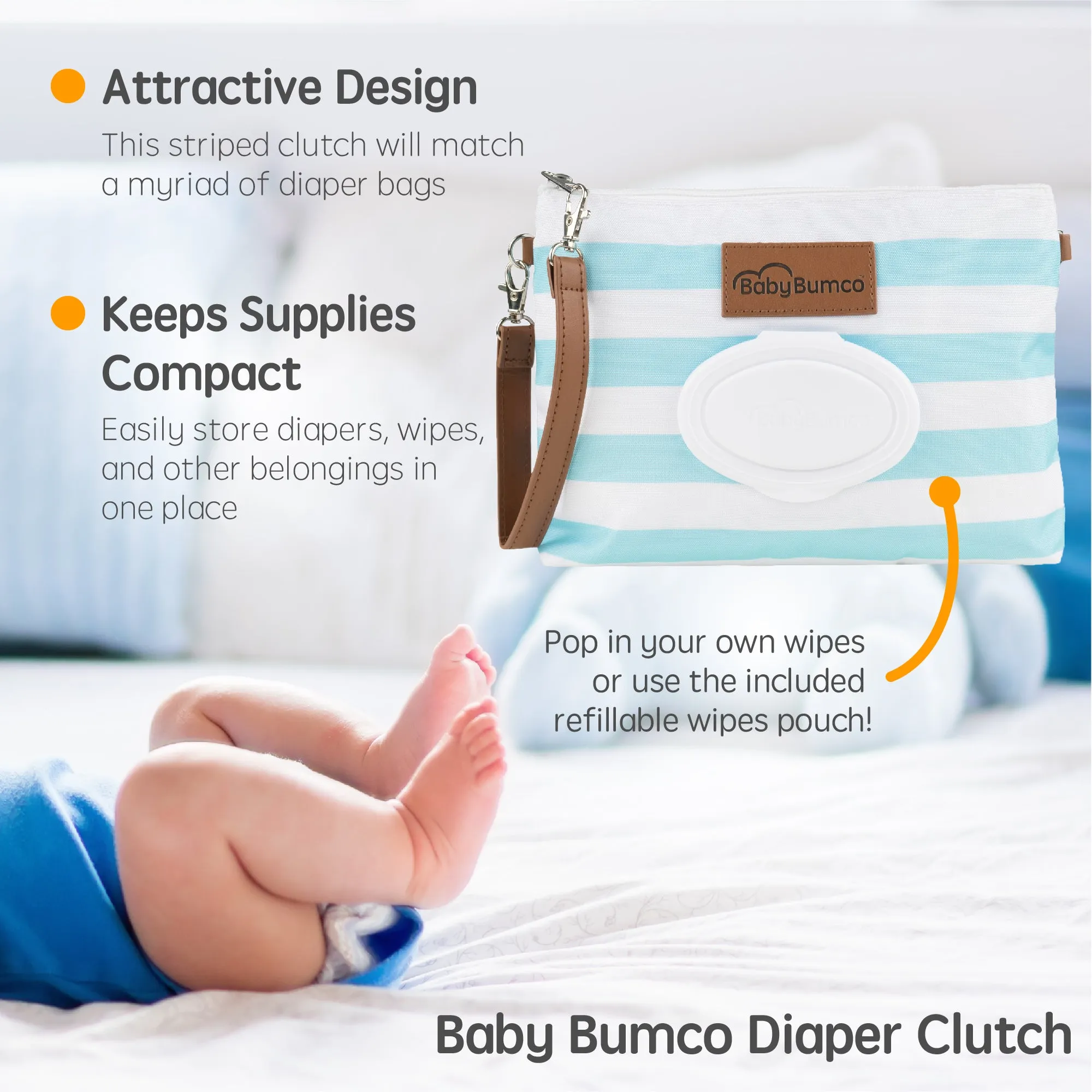 Bumco Diaper Clutch & Mini Baby Bum Brush Bundle (Blue/Gray)