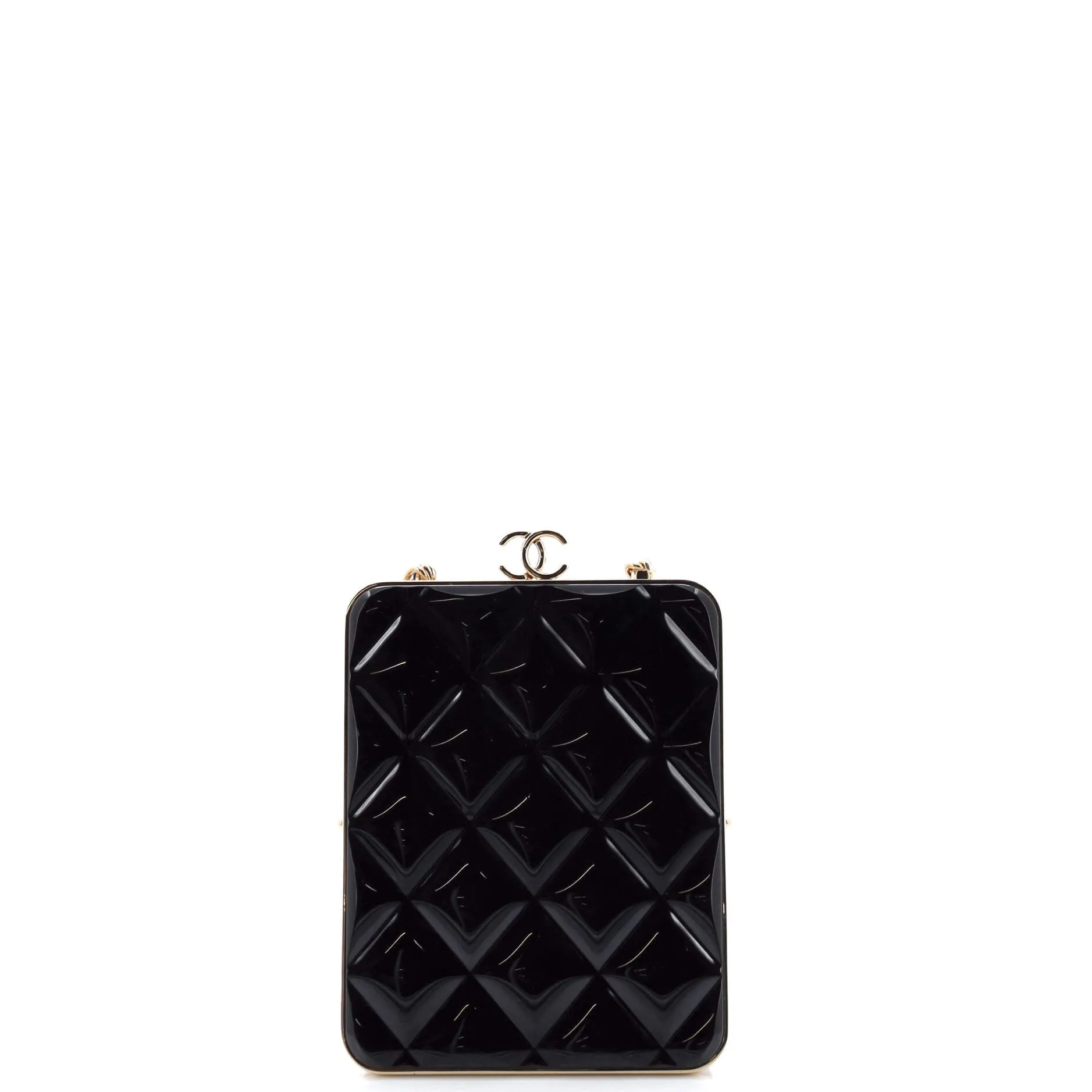 CC Frame Clutch with Chain Quilted Lambskin and Plexiglass