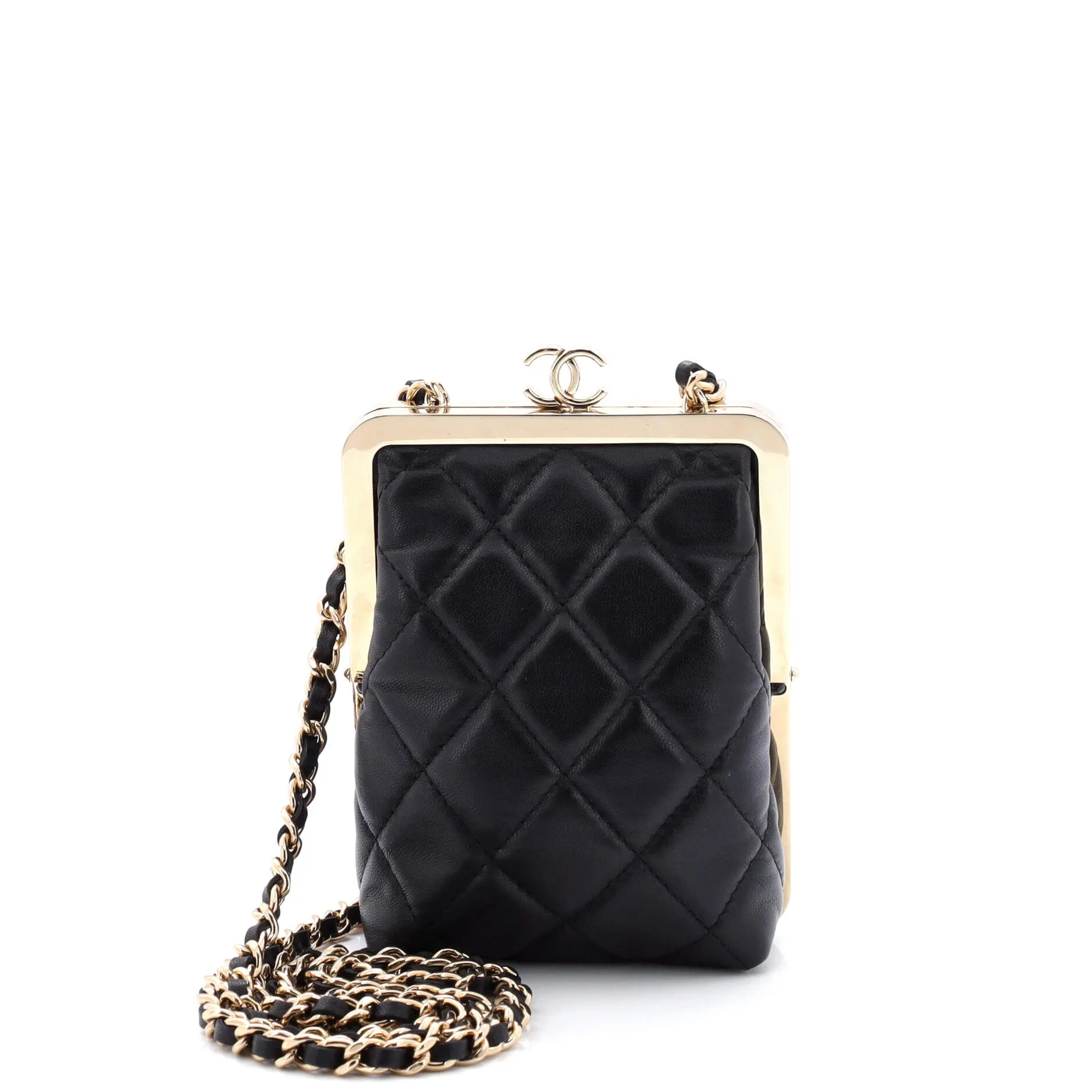 CC Frame Clutch with Chain Quilted Lambskin and Plexiglass