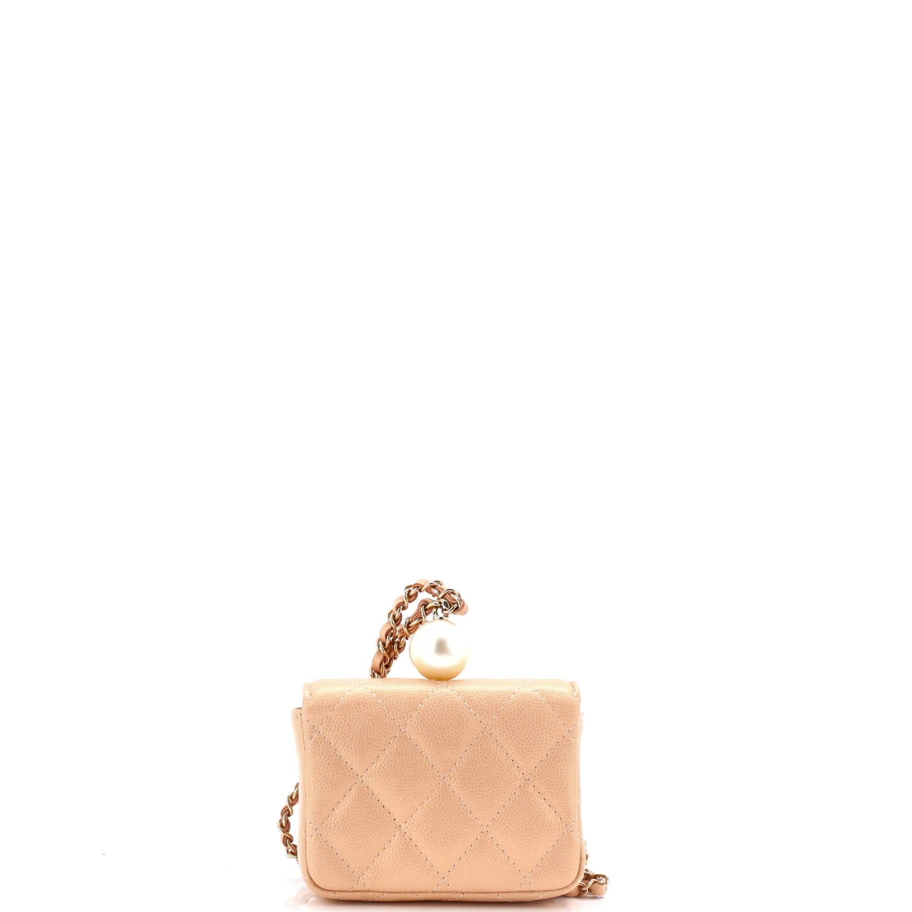 CC Pearl Coin Card Holder with Chain Quilted Caviar