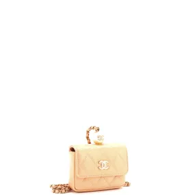 CC Pearl Coin Card Holder with Chain Quilted Caviar