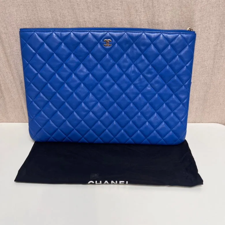 Chanel Blue Quilted Leather Clutch Large