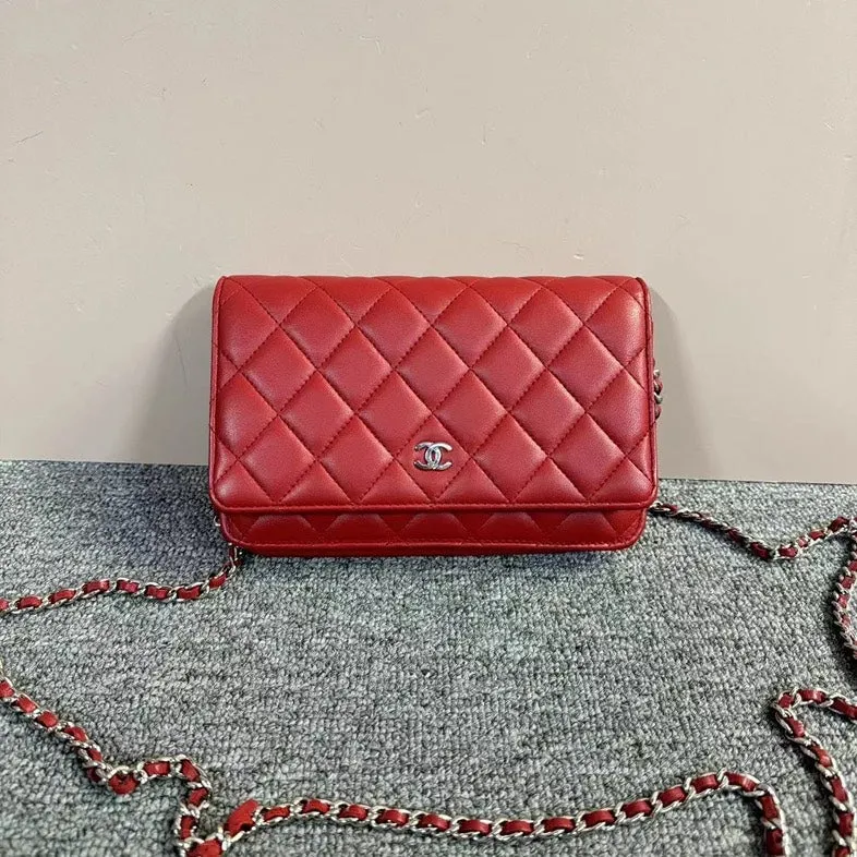 Chanel Red Quilted Leather Clutch Bag Medium