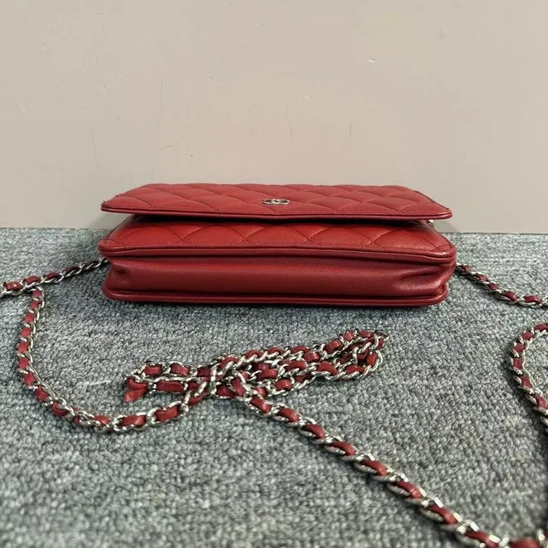 Chanel Red Quilted Leather Clutch Bag Medium