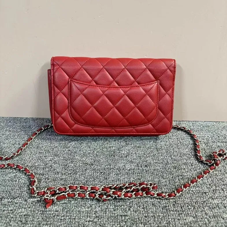 Chanel Red Quilted Leather Clutch Bag Medium