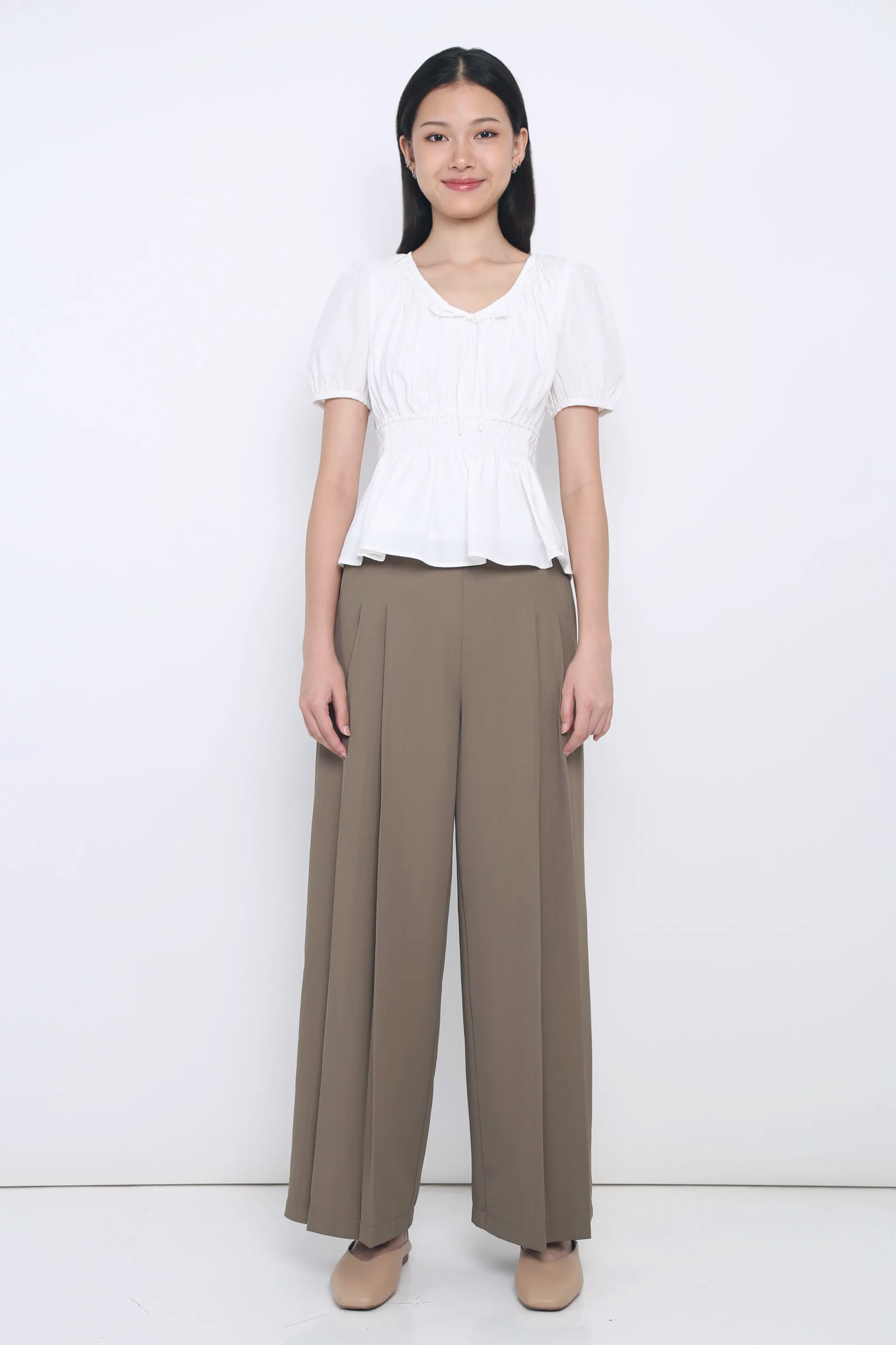 Eulalie Pleated Smart Pants Brown