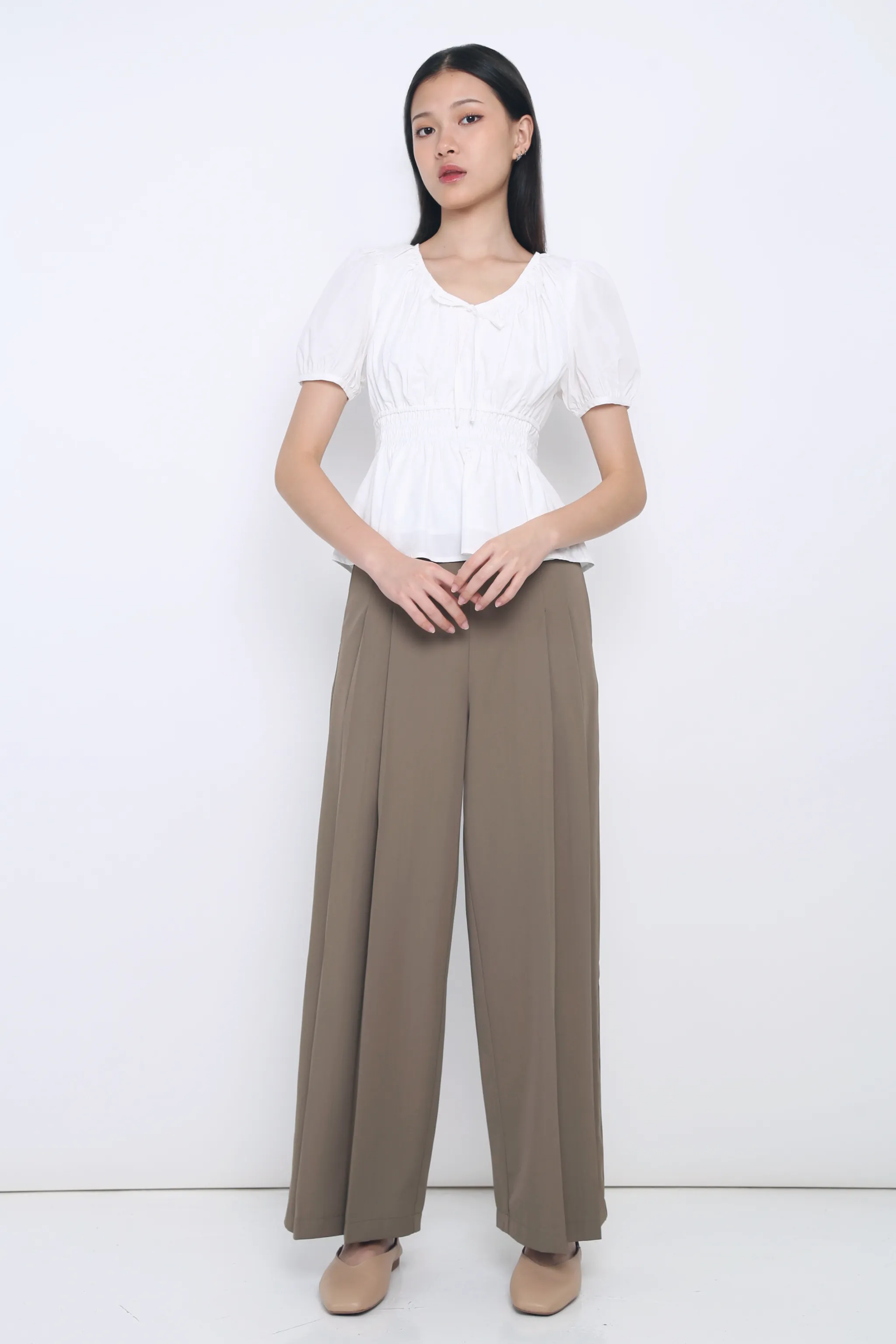 Eulalie Pleated Smart Pants Brown