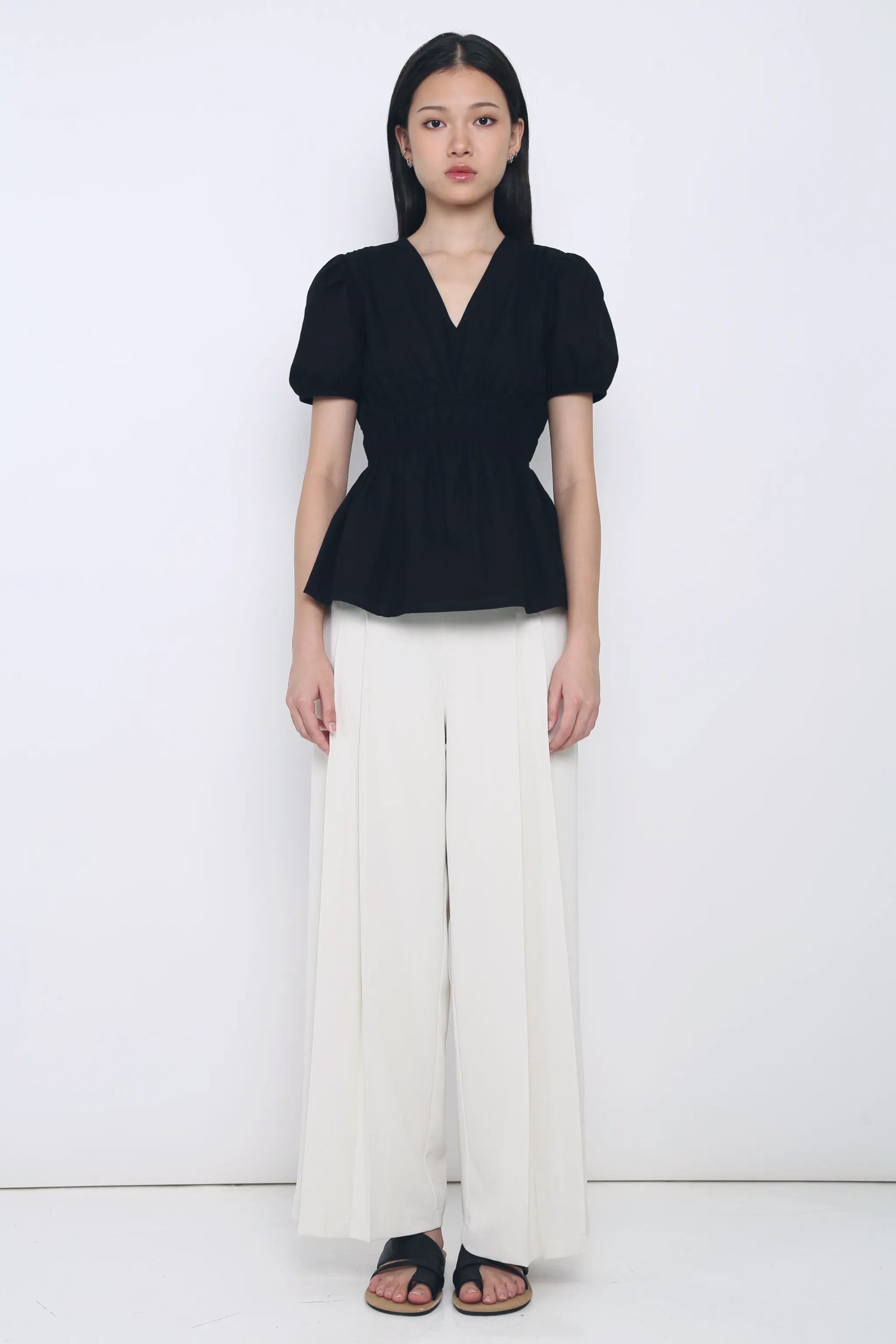 Eulalie Pleated Smart Pants Cream