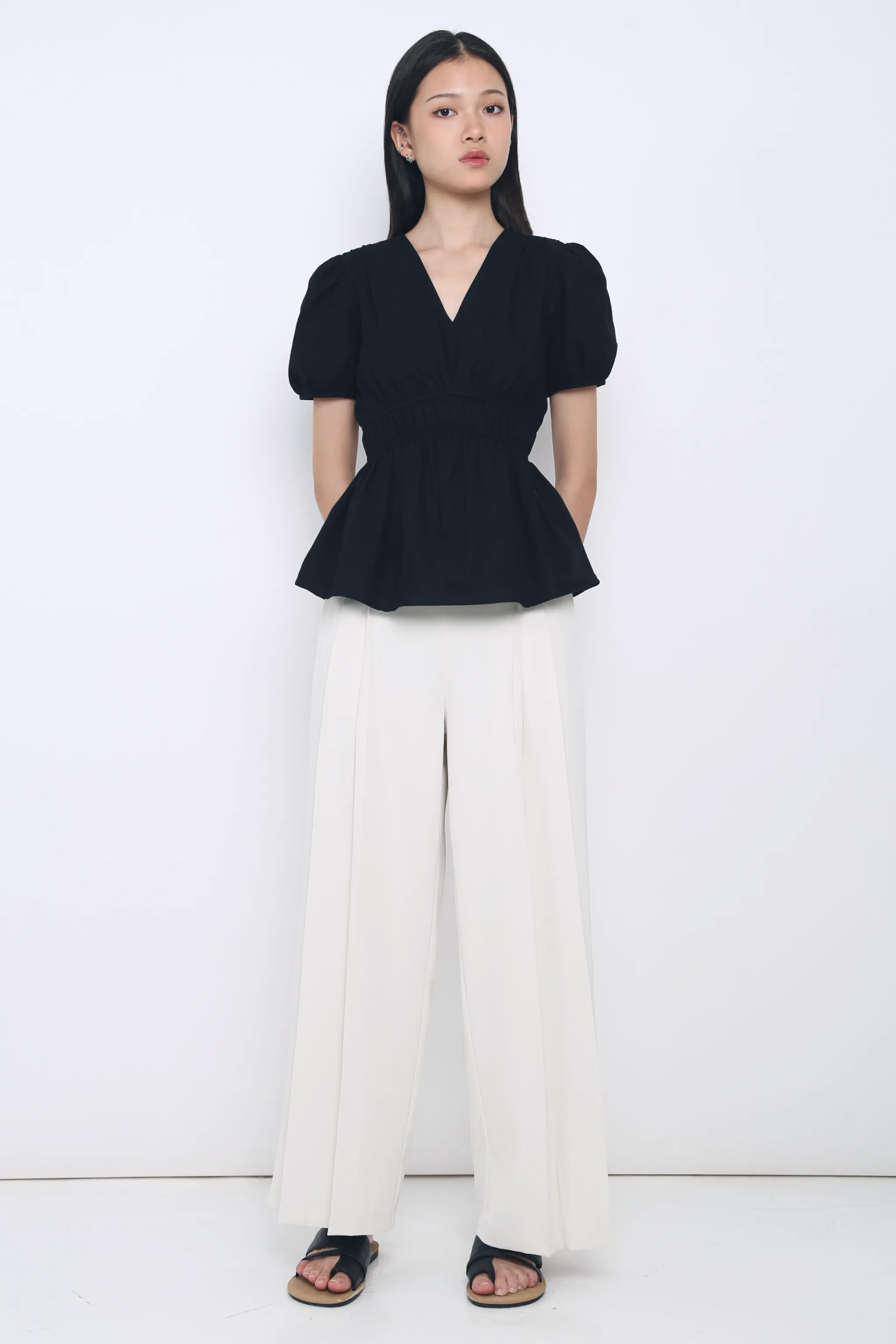 Eulalie Pleated Smart Pants Cream