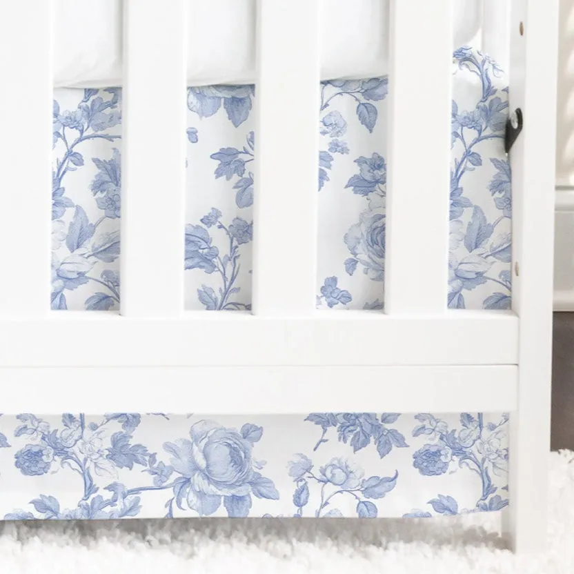 Fancy Bow Blue Toile Crib Skirt