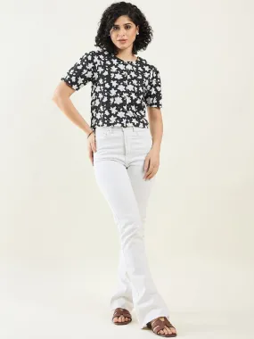Half-Sleeves Floral Cropped Shirt top