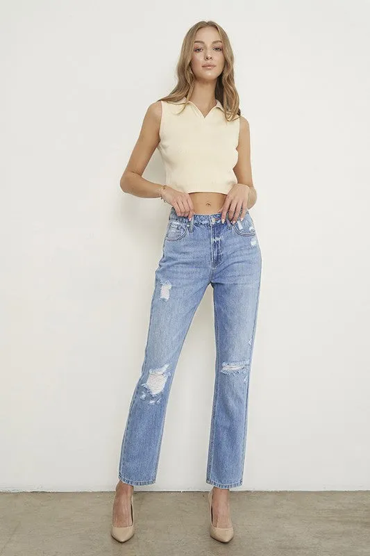 High Rise Distressed Girlfriend Jeans *Online Only*