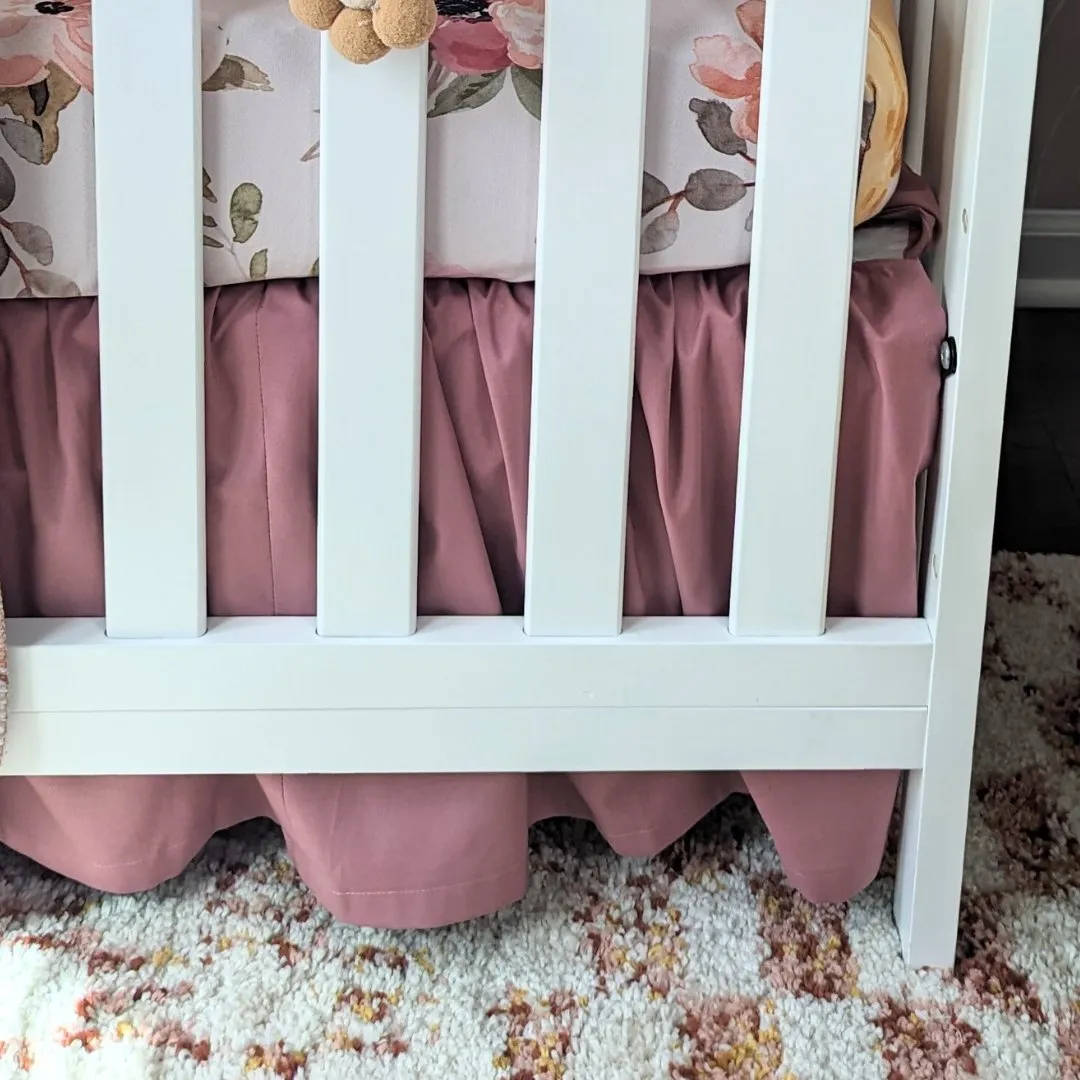 Highland Cow Wildflower Dusty Rose Gathered Crib Skirt