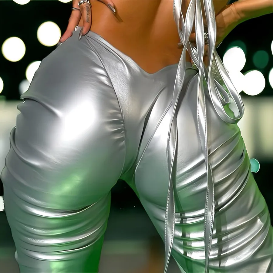 Moonwalker - Faux Leather Ruched Pants
