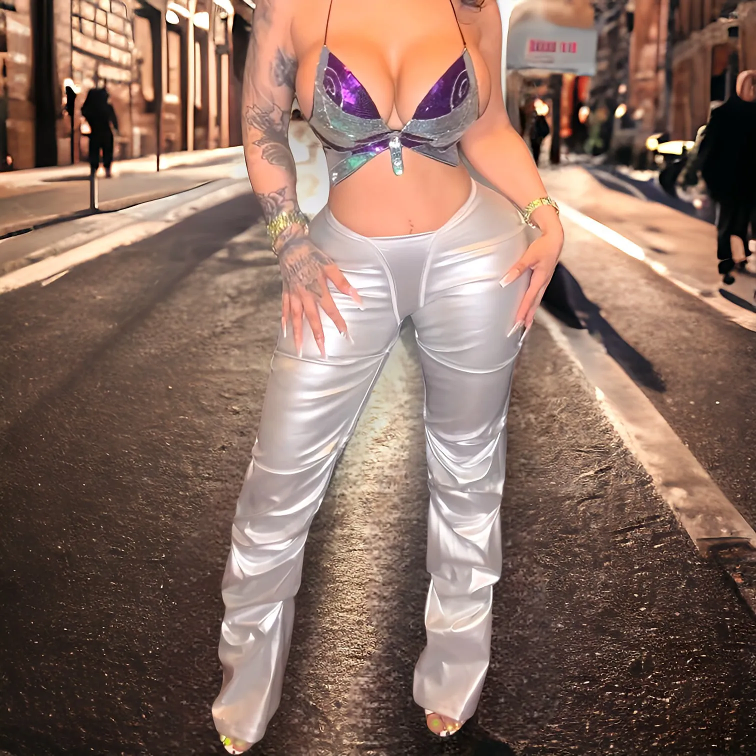 Moonwalker - Faux Leather Ruched Pants