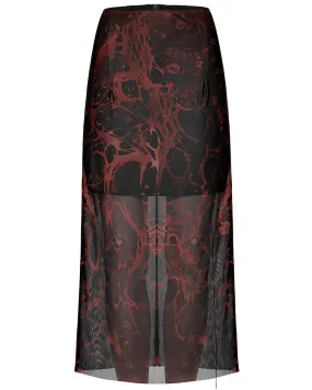 OPQ-1401 Daily Life Womens Cyberpunk Layered Gauze Midi Skirt - Black & Red