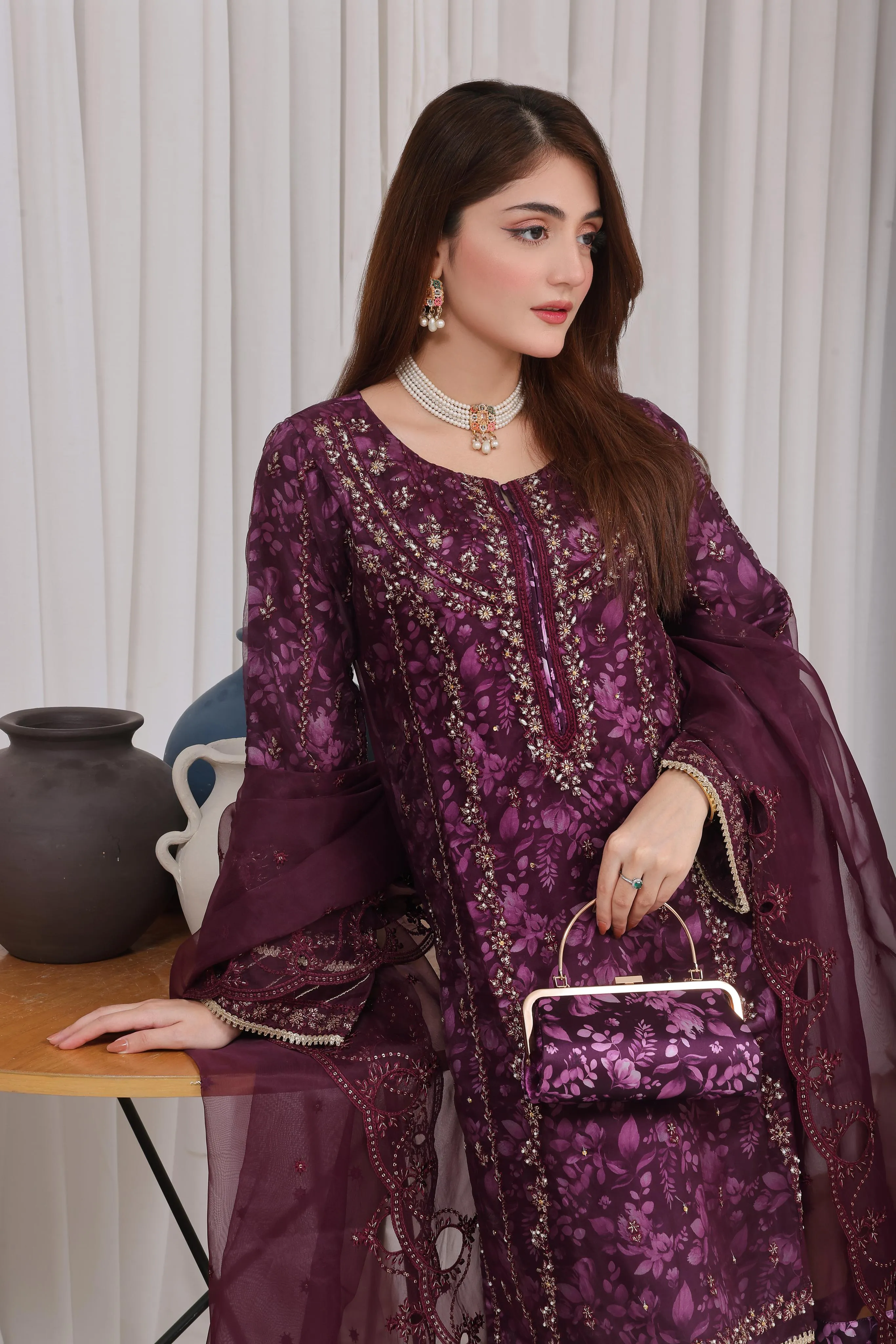Semi Stitched 3 PC Embroidered Luxury Organza Clutches Collection
