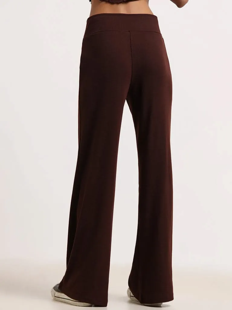 Superstar Brown Cotton Blend Wide-Leg Pants