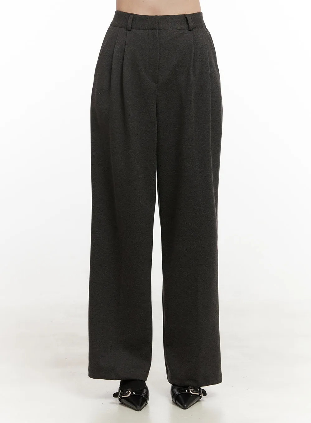 Tailored Solid Polyester Wide-Leg Pants OD417