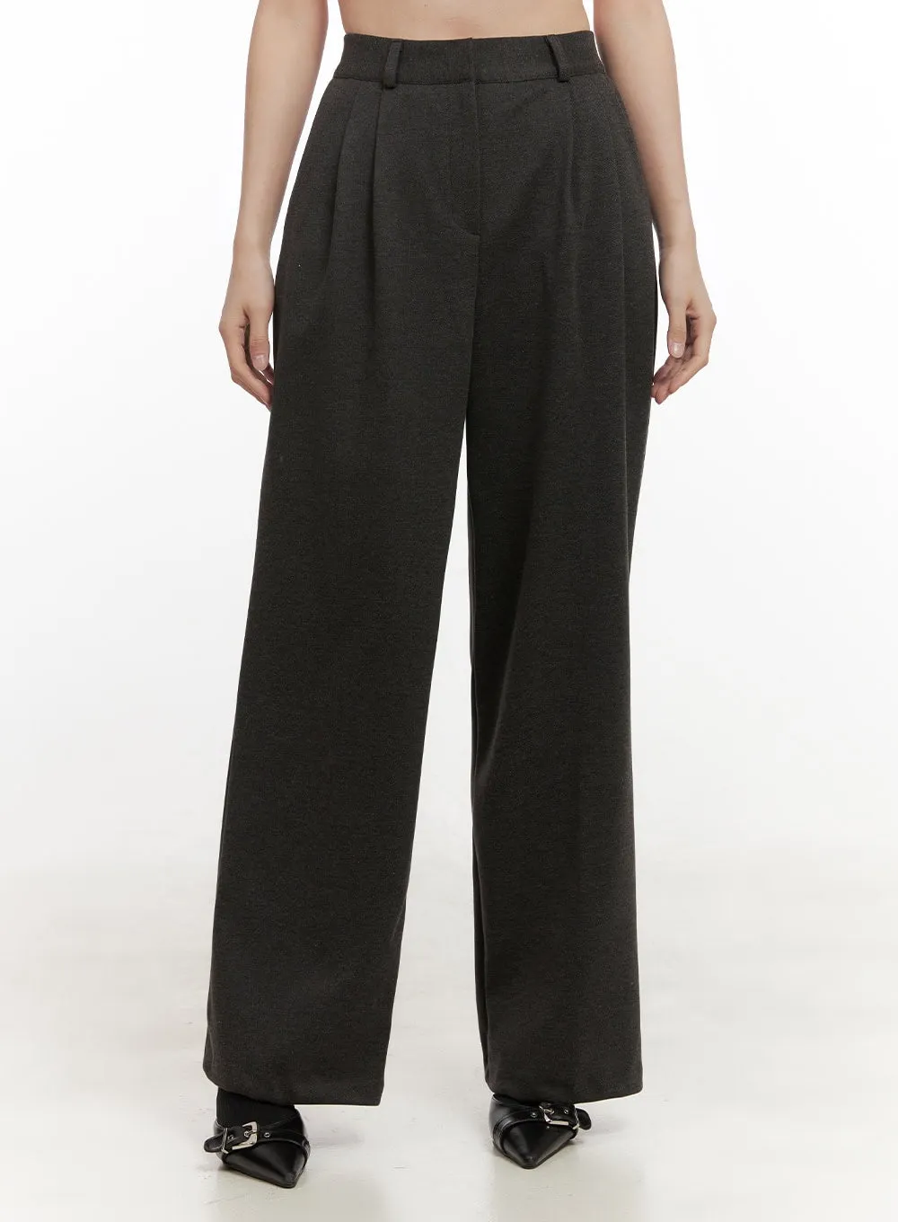 Tailored Solid Polyester Wide-Leg Pants OD417