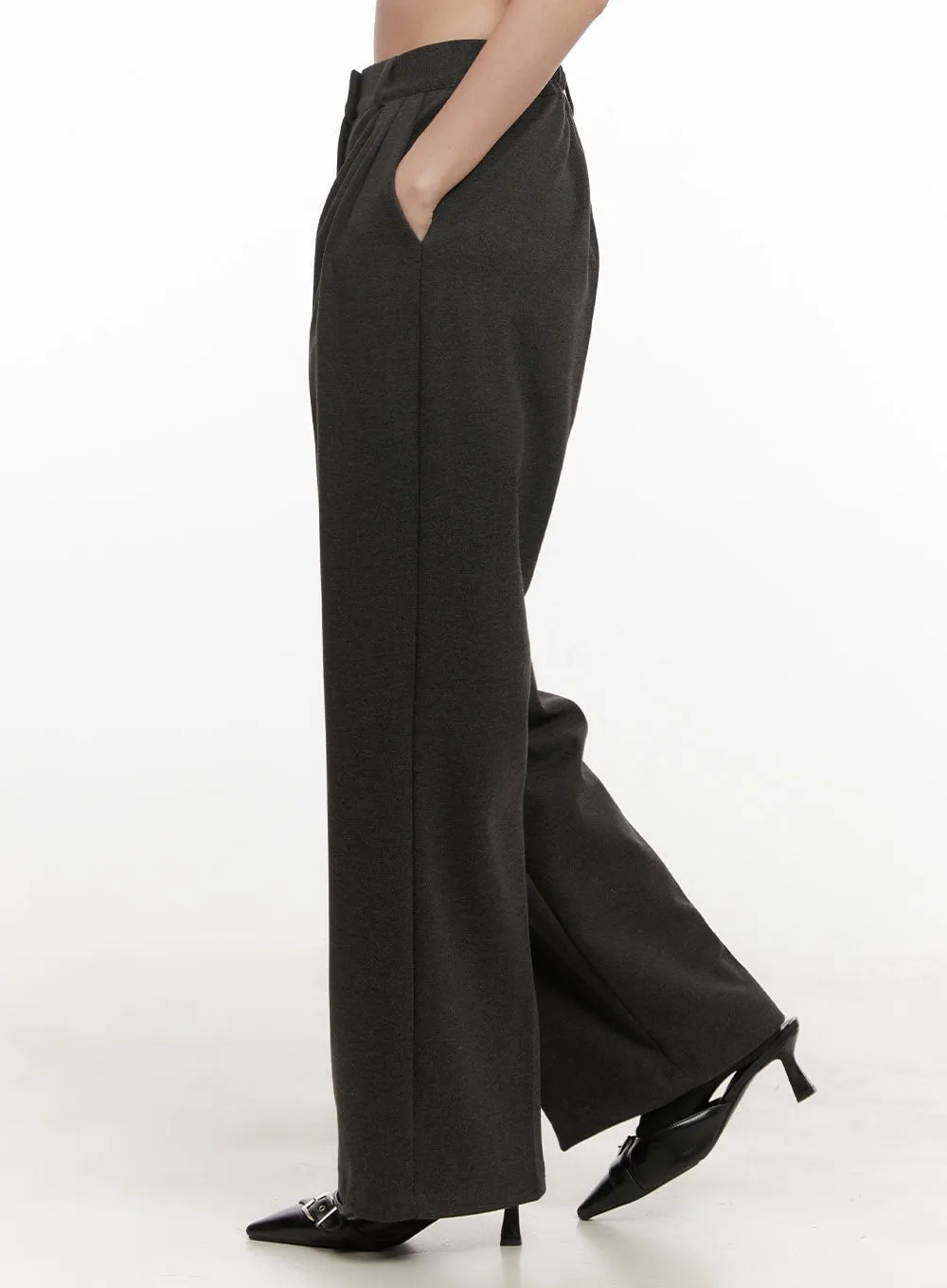 Tailored Solid Polyester Wide-Leg Pants OD417