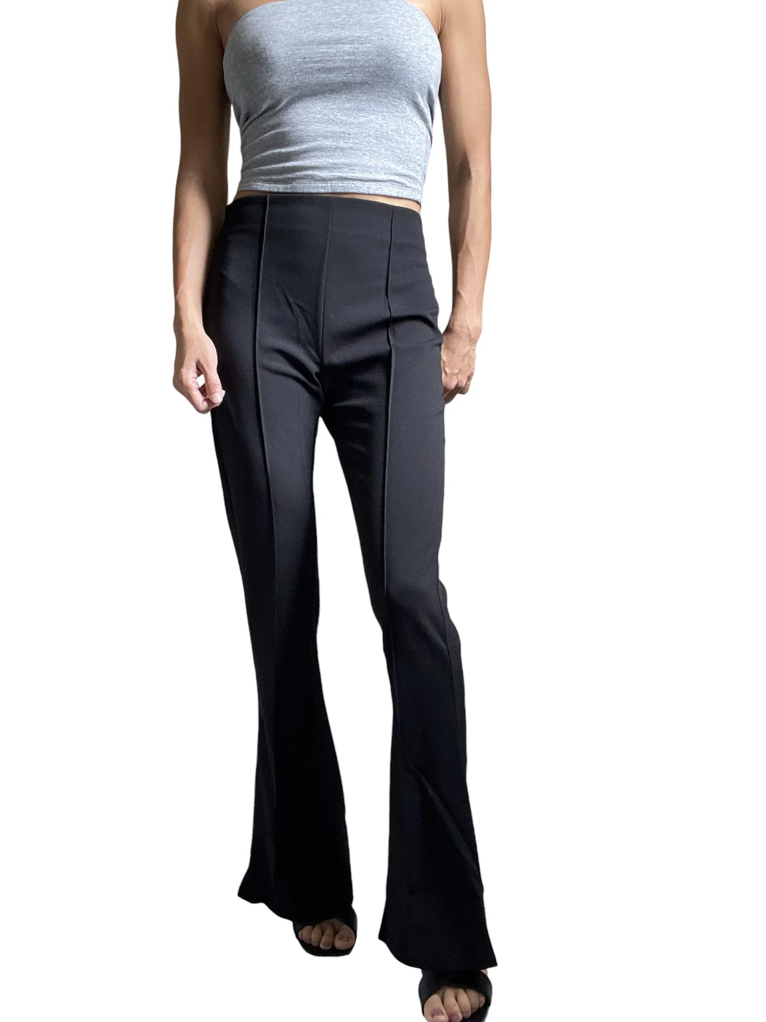 Women's Black Dressy Work Office Stretchy Slim high waisted flared pants