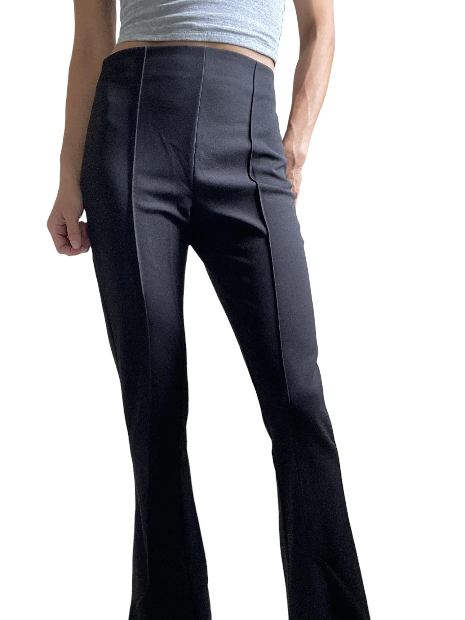 Women's Black Dressy Work Office Stretchy Slim high waisted flared pants